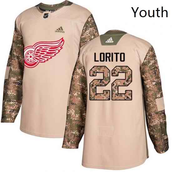 Youth Adidas Detroit Red Wings 22 Matthew Lorito Authentic Camo Veterans Day Practice NHL Jersey